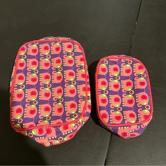 Once Upon A Rose Elephant Travel Bags Lot Of 2 Nesting Pink Floral Zip - Picture 2 of 11